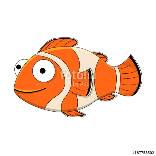 500x500 Cute Cartoon Clown Fish. Vector Illustration Isolated On White