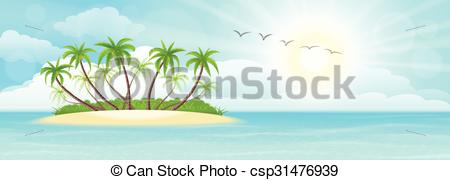 450x180 Summer Tropical Island With Palms, Sand, Sky And Sun.