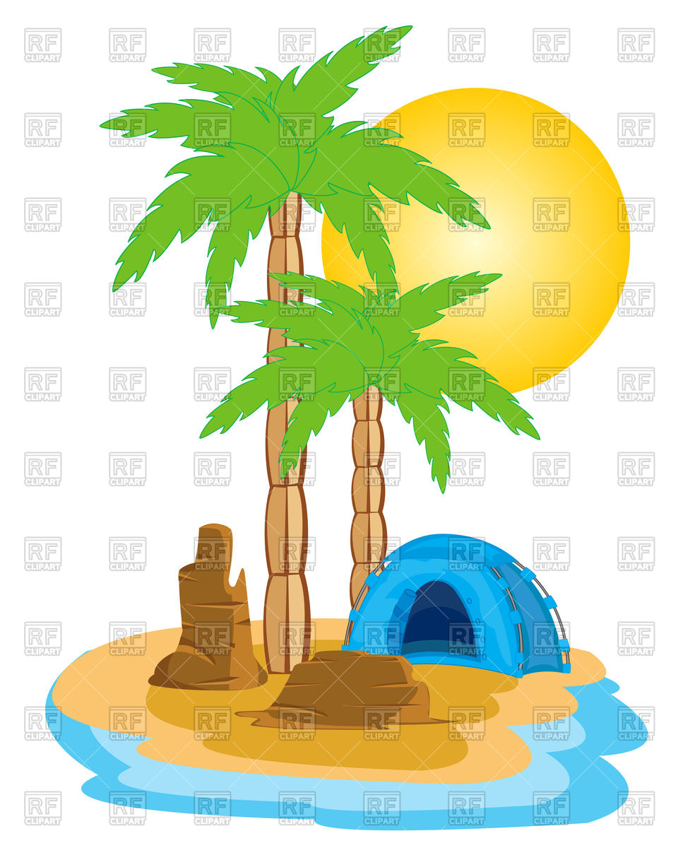 960x1200 Blue Tent On Tropical Island With Palm Trees Vector Image Vector