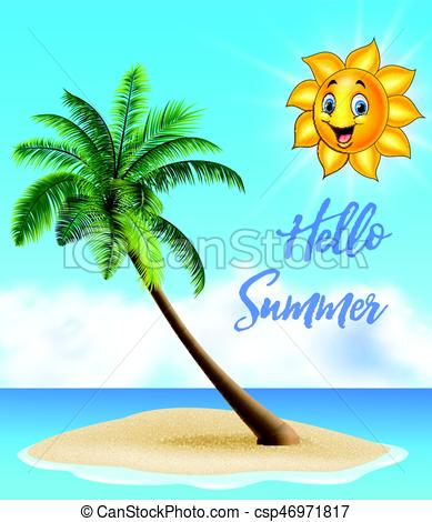 389x470 Vector Illustration Of Summer Background With Tropical Island And