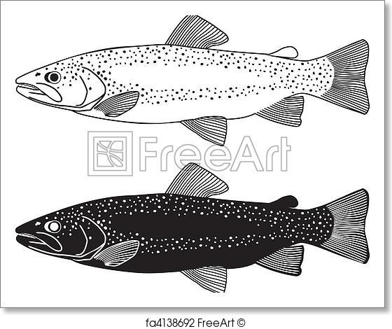 560x470 Free Art Print Of Trout Fish Vector Illustration. Fish Fly Black