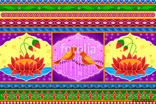 500x334 Floral Kitsch Background In Indian Truck Art Style Stock Image