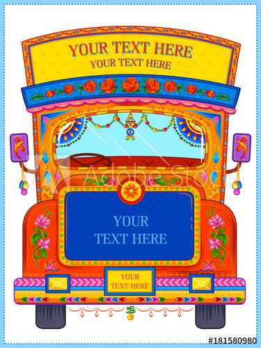 375x500 Colorful Welcome Banner In Truck Art Kitsch Style Of India