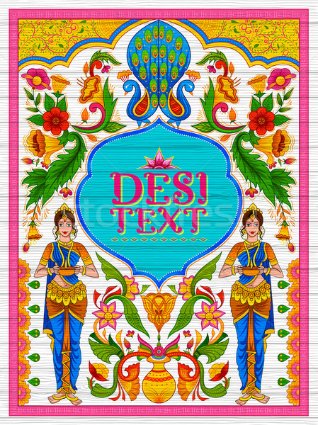 449x600 Colorful Welcome Banner In Truck Art Kitsch Style Of India Vector