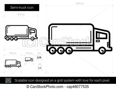 450x344 Semi Truck Line Icon. Semi Truck Vector Line Icon Isolated On