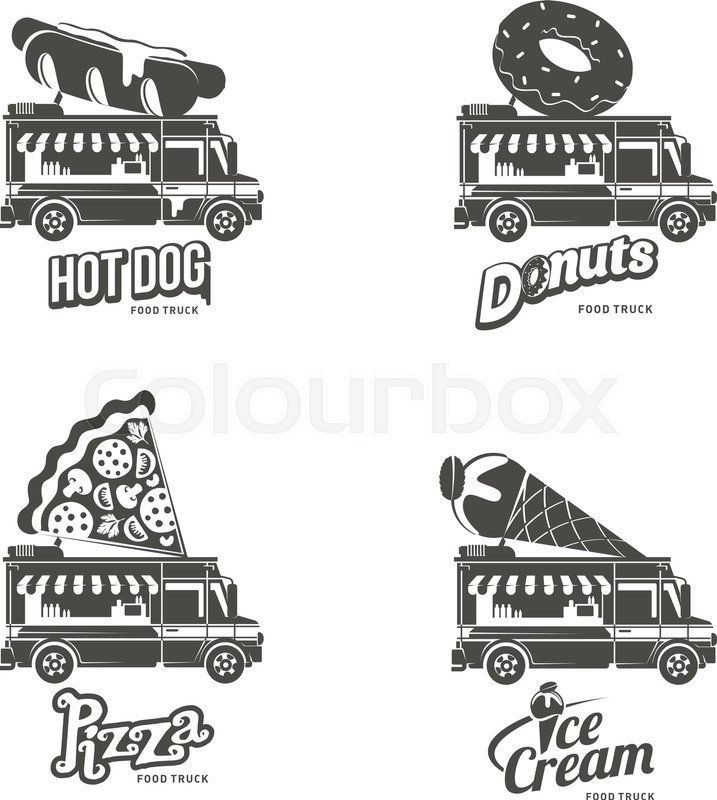 717x800 Food Truck Logo Vector Illustration. Vintage Style Badges And