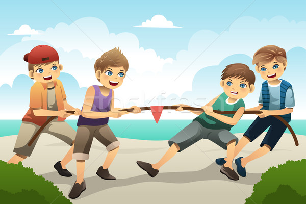 600x400 Kids In Tug Of War Vector Illustration Artisticco Llc