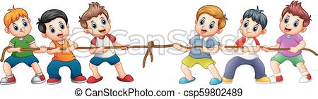 450x141 Vector Illustration Of Group Of Children Playing Tug Of War.