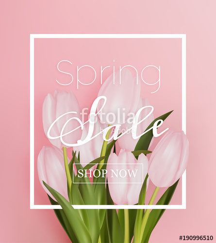 445x500 Realistic Pink Tulips. Banner For Spring Sale. Projects Template
