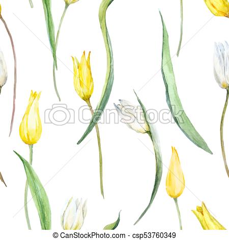 450x470 Watercolor Tulip Vector Pattern. Beautiful Seamless Vector Pattern