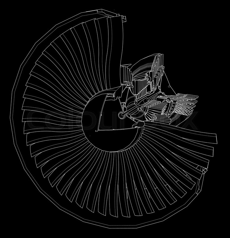 775x800 Turbo Jet Engine Aircraft. Vector Line Illustration. Stock