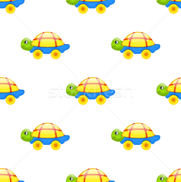 596x600 Seamless Pattern With Toy Turtle On Wheels Isolated Vector