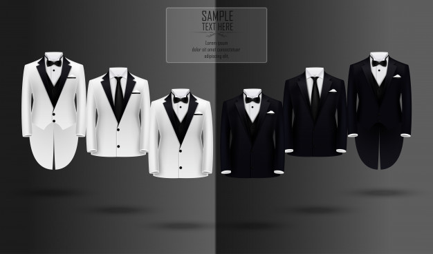 626x368 Realistic Set Of Black And White Suits And Tuxedo Vector Premium