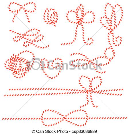 450x470 Twine Rope Bows, Gift Ties. Red And White String Pattern... Vector