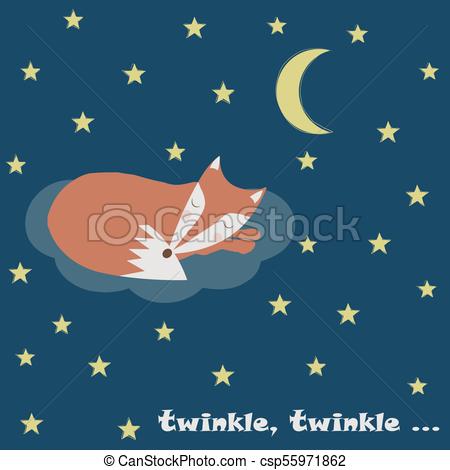 450x470 Dream. Vector Card With Sleeping Fox In Starlight Sky. Twinkle