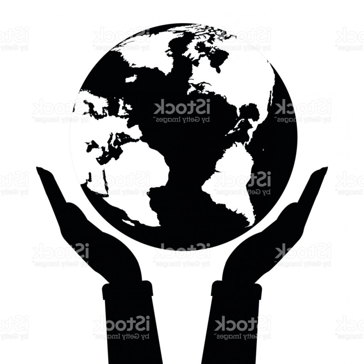 1228x1228 Two Hands Holding Globe Earth Black And White Color Vector