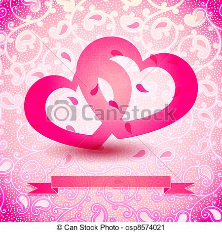 450x470 Two Hearts Vector Illustration With Ribbon Space For Your