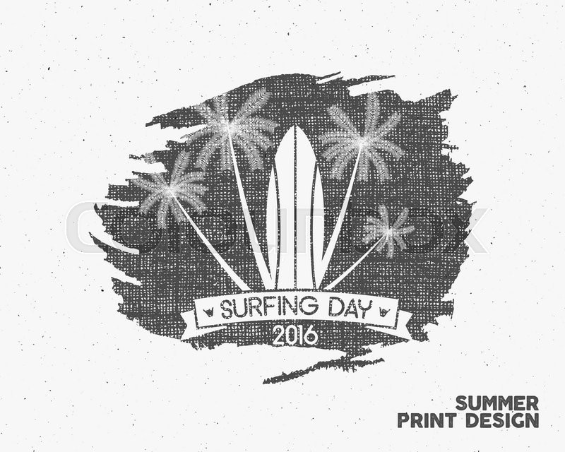 800x640 Surfing Day Label Graphic Elements. Vector Tropical Typography