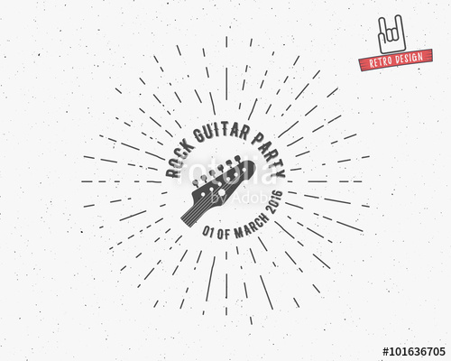 500x400 Vector Vintage Guitar Label With Sunburst, Typography Elements