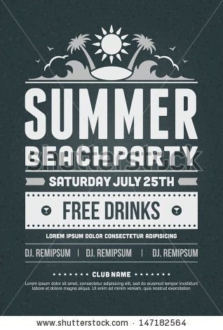 318x470 Retro Summer Party Design Poster Or Flyer On Chalkboard. Night