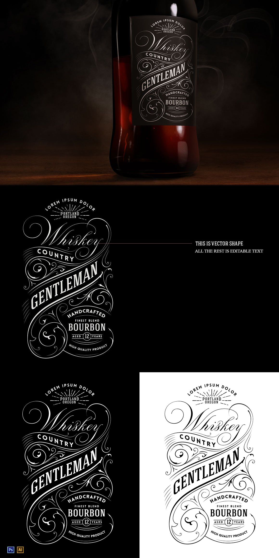 1160x2316 Whiskey Label Logo Pote Retro Typography, Vector