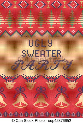 318x470 Vector Illustration Of Ugly Sweater Party Greeting Card For Design