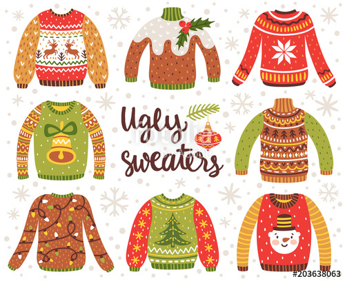 500x408 Vector Set Of Ugly Christmas Sweaters With Norwegian Ornaments And