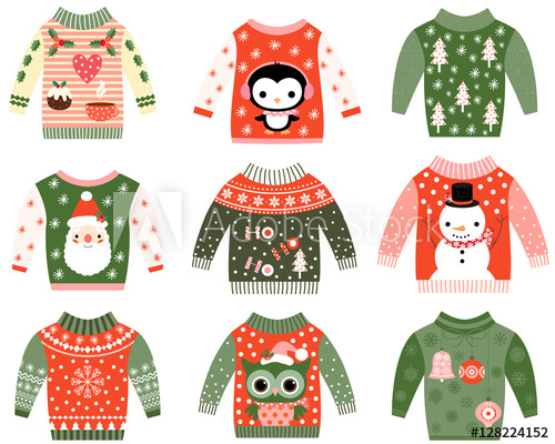 500x400 Cute Ugly Christmas Sweaters Vector Clip Art Set