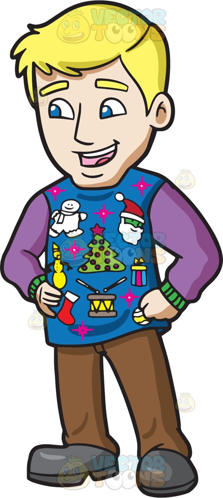 459x1024 A Confident Man In An Ugly Christmas Sweater Clipart By Vector Toons