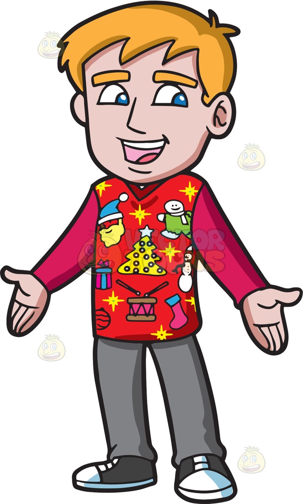 615x1024 A Happy Guy In An Ugly Christmas Sweater Vector Clip Art Clipart