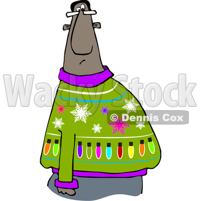 400x400 Clipart Of A Cartoon Black Man In An Ugly Christmas Sweater