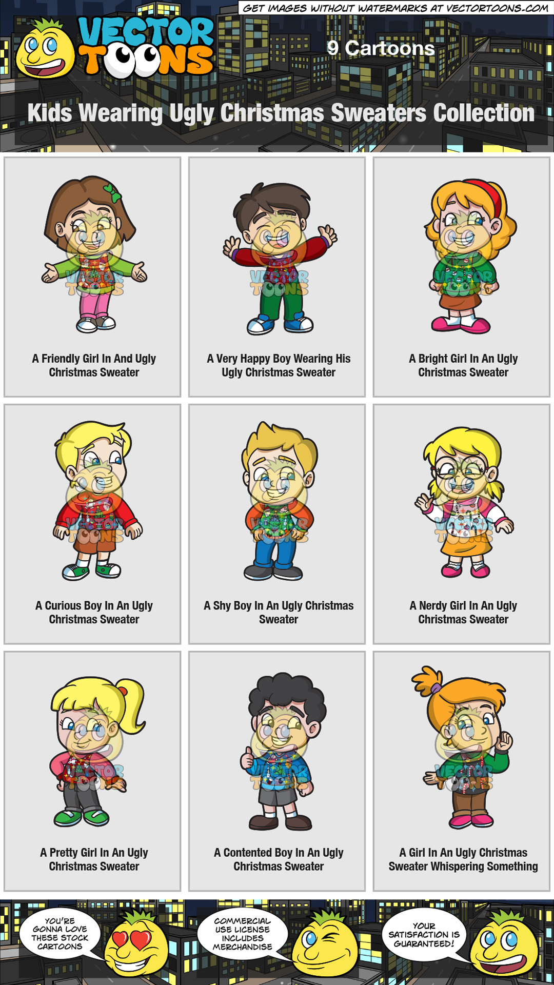 1080x1920 Kids Wearing Ugly Christmas Sweaters Collection Clipart By