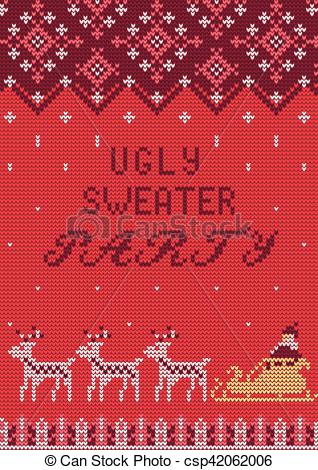 318x470 Vector Illustration Of Ugly Sweater Party Greeting Card For