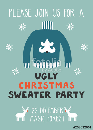 357x500 Vector Invitation Template With Ugly Sweater, Reindeer And Text