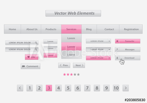 500x352 Pack Of Flat Design Ui Kit Vector For Webdesign In Pink Color
