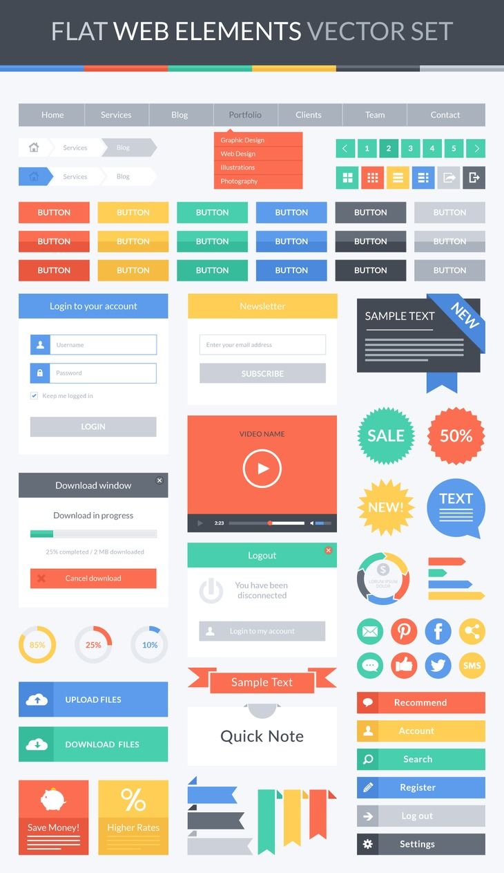 730x1263 Flat Web Elements Vector Set Freebies Flat Web, Ui