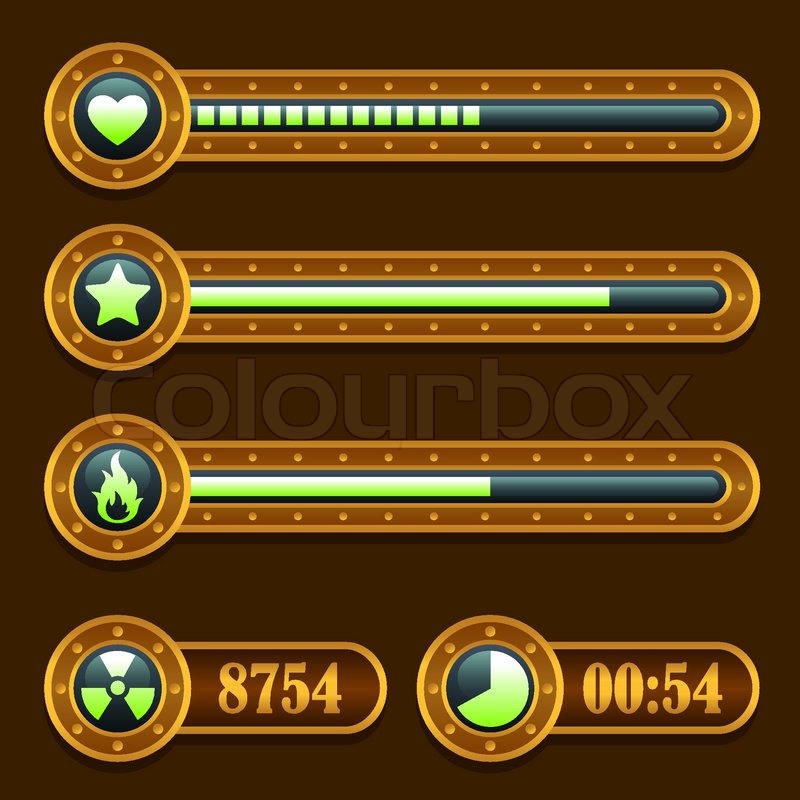 800x800 Game Steampunk Energy Time Progress Bar Icons Set Ui Stock