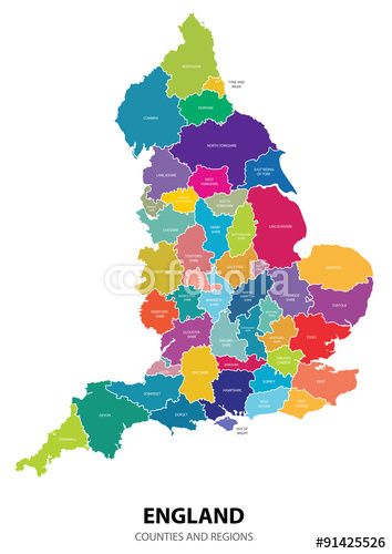 354x500 Best England Map Vector With Colored Regions