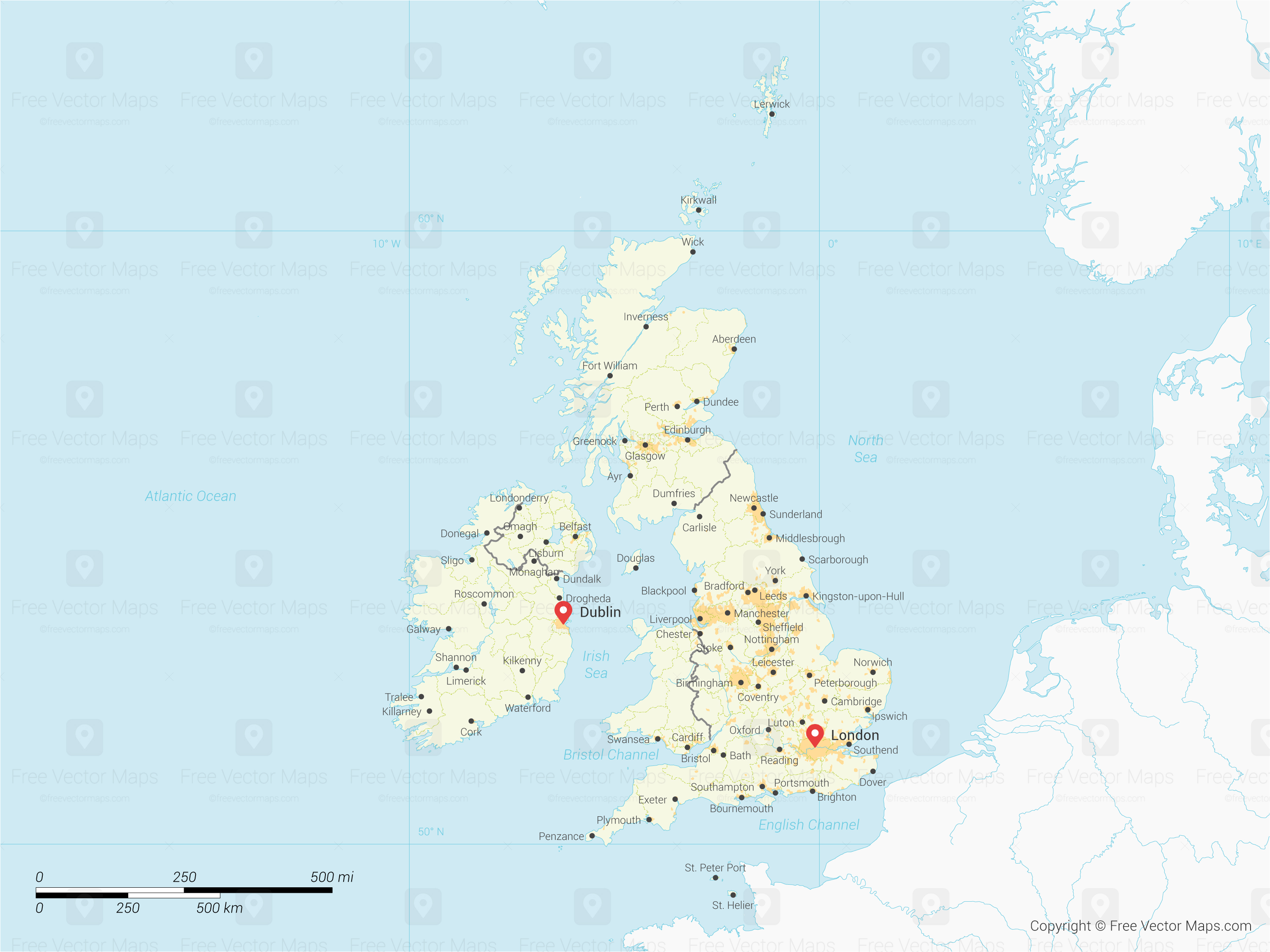 3001x2251 Vector Map Of United Kingdom Amp Ireland With Regions Free Vector Maps