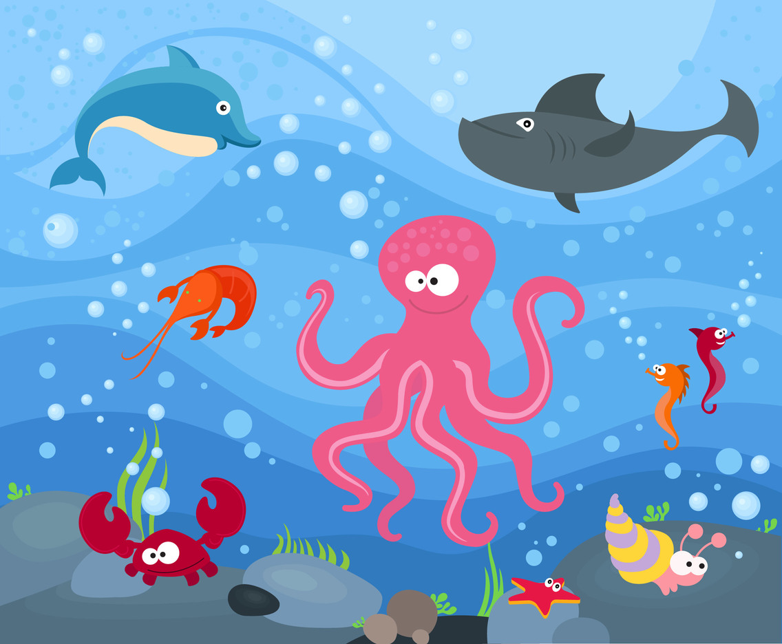 1136x936 Free Marine Animal Under The Sea Cartoon Vector Vector Art