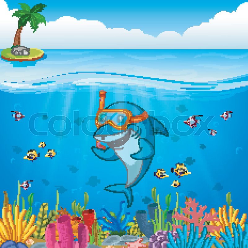 800x800 Illustration Of Cartoon Shark Under The Sea Stock Vector Colourbox