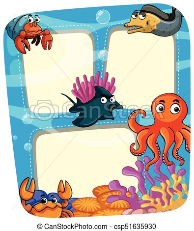 395x470 Border Template With Animals Under The Sea Illustration.