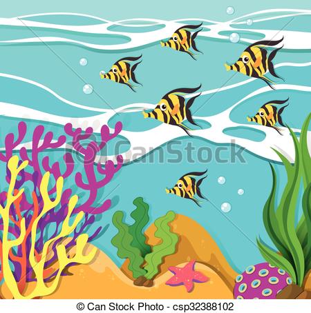 450x454 Fish Swimming Under The Ocean Illustration.