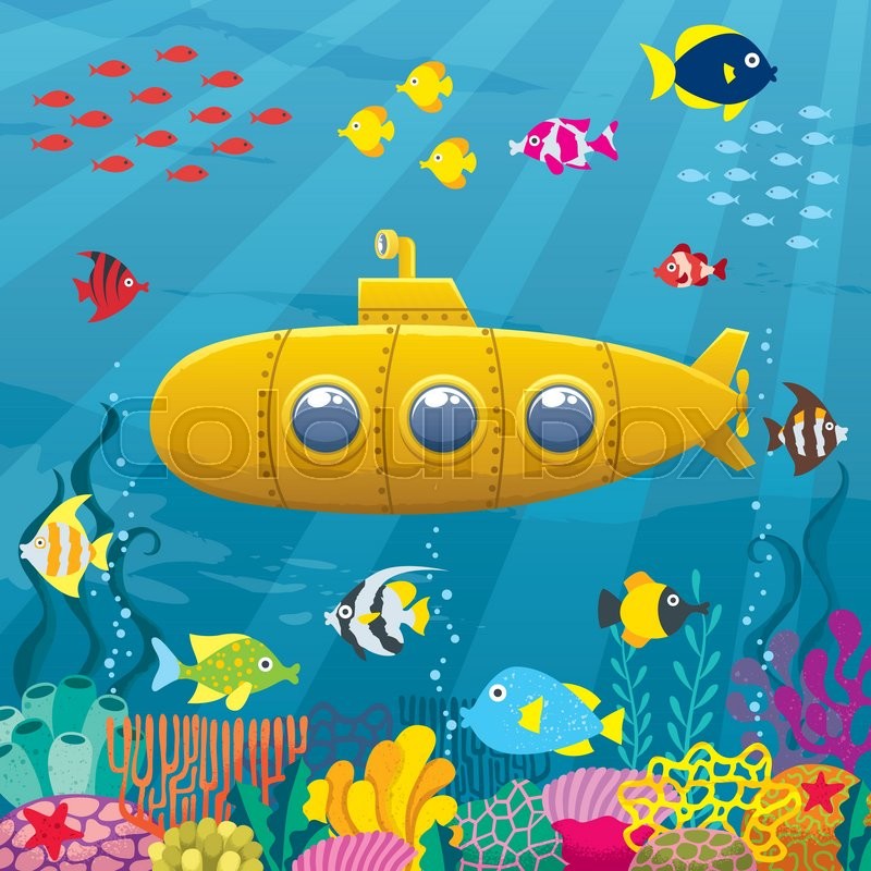 800x800 Cartoon Yellow Submarine Underwater. Stock Vector Colourbox