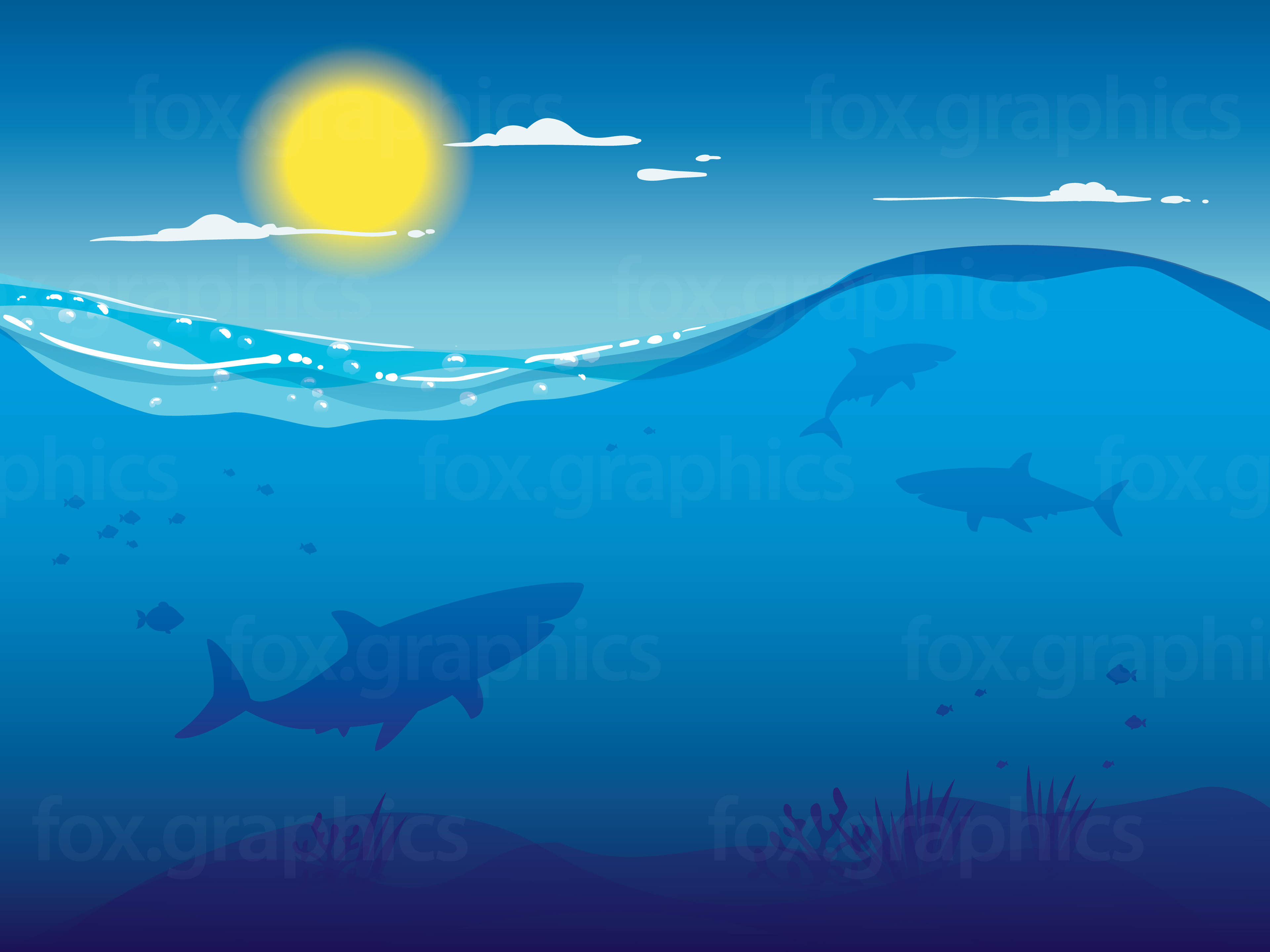 3840x2880 Vector Underwater Sharks