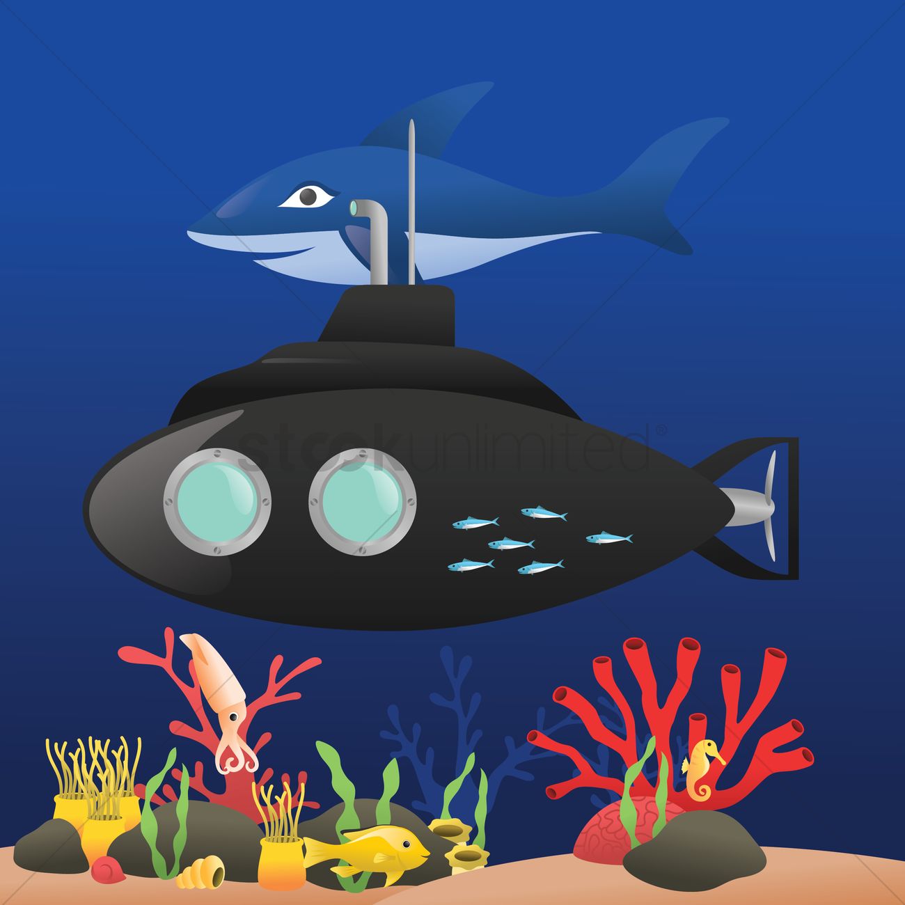 1300x1300 Free Submarine Underwater Vector Image