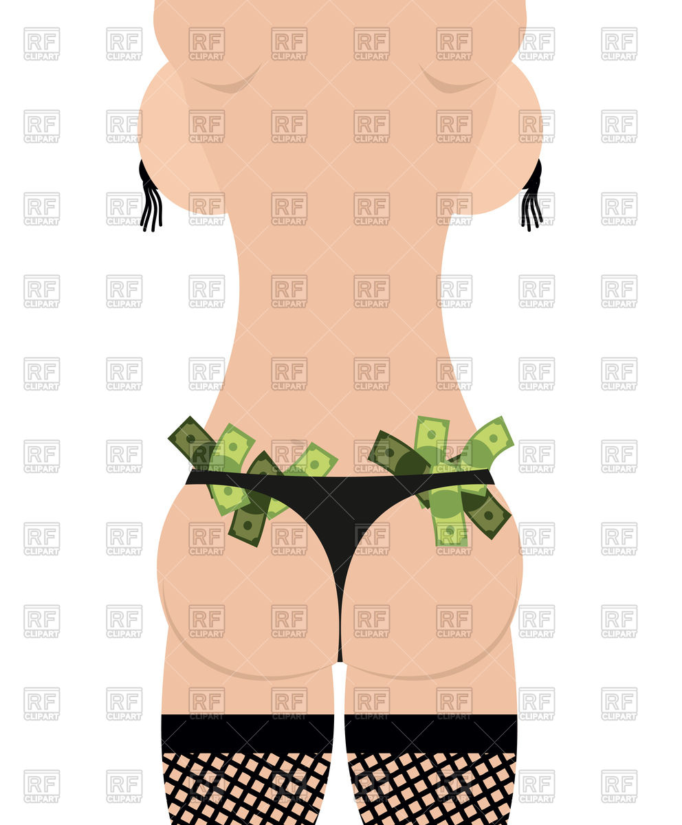 992x1200 Woman Stripper Stands Back. Cash In Underwear. Vector Image