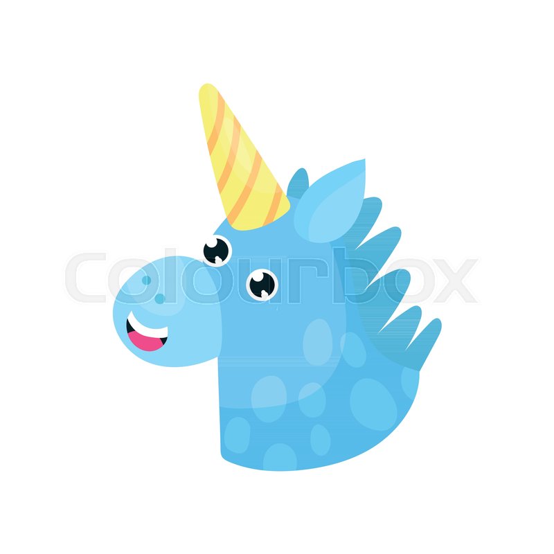 800x800 Cute Cartoon Blue Magic Unicorn Head Vector Illustration Isolated