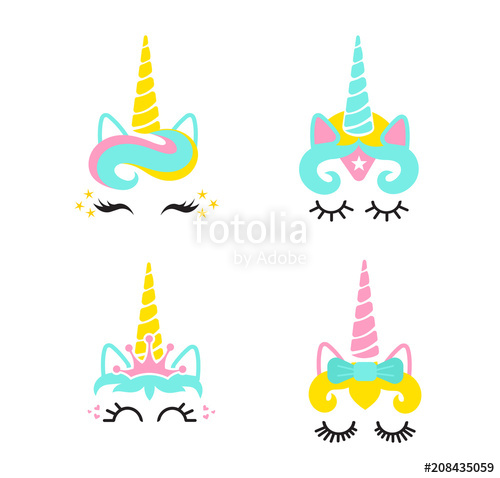 500x478 Cute Unicorn Face Set.unicorn Head.vector Illustration.cute