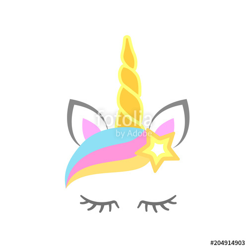 500x500 Cute Unicorn Face With Star. Unicorn Head. Vector Stock Image And